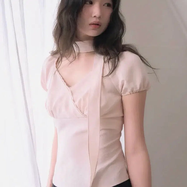 [BUNJANG] Raise Me Up Kouki Tie Wrap Blouse Pink (M) / 레이즈미야 코우키 타이 랩 블라우스 핑크 M