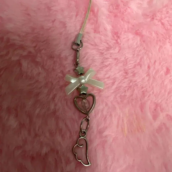 [BUNJANG] White Ribbon Angel Bead Keychain / 하양 리본 천사 비즈키링
