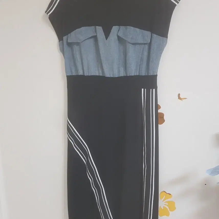 [BUNJANG] Black Denim Combination Long Dress / 블랙 데님 콤비 롱원피스(55~슬림66)