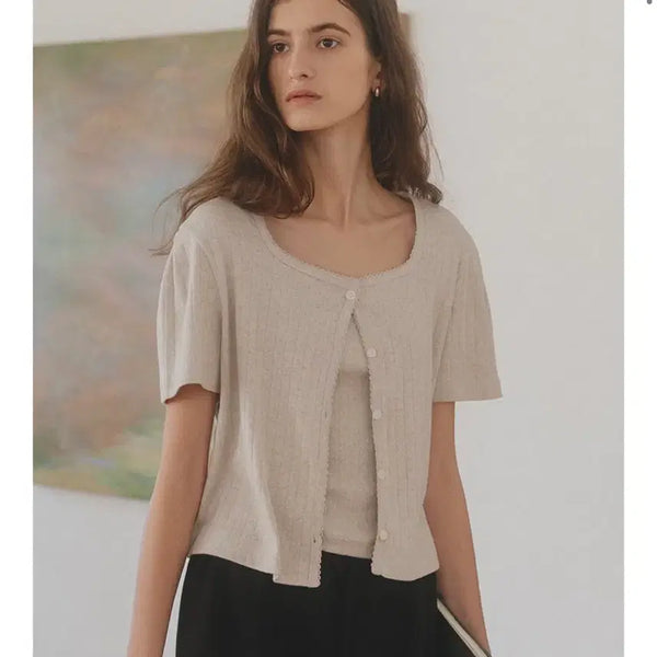 [BUNJANG] Tie-Dye Half-Sleeve Eyelet Cardigan / 새상품 틸아이다이 하프슬리브 아일렛 가디건