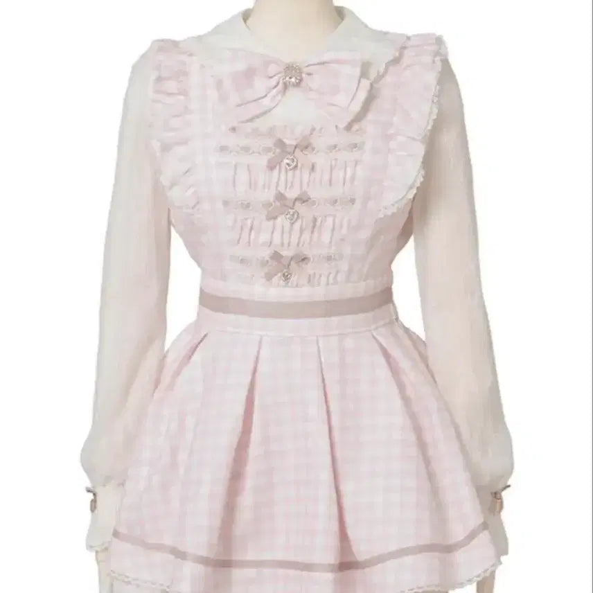 [BUNJANG] Liz Lisa Gingham Tweed Check Setup Pink Long Sleeve / LIZ LISA 리즈리사 깅엄 트위드 체크 셋업 핑크 긴팔 일브 양산형 갸루