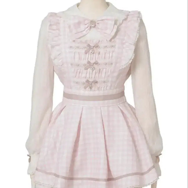 [BUNJANG] Liz Lisa Gingham Tweed Check Setup Pink Long Sleeve / LIZ LISA 리즈리사 깅엄 트위드 체크 셋업 핑크 긴팔 일브 양산형 갸루