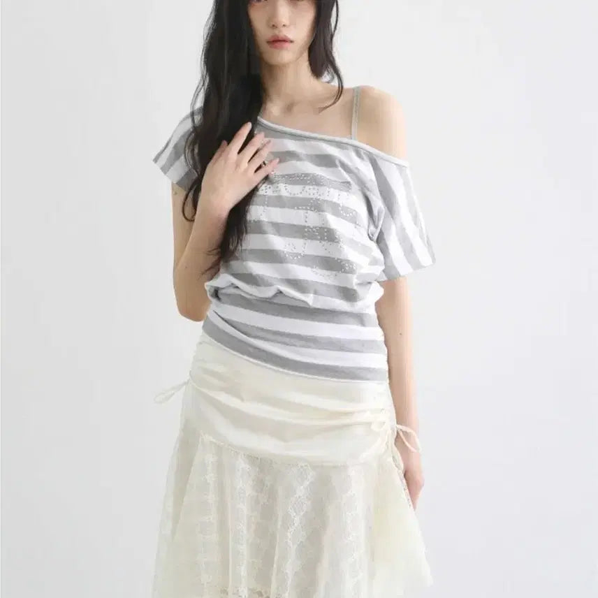 [BUNJANG] Bad Blue Rush Drapey Snap One Shoulder Top - Grey (New) / (새상품)배드블루 러쉬 드레이피 스냅 원숄더 탑 그레이
