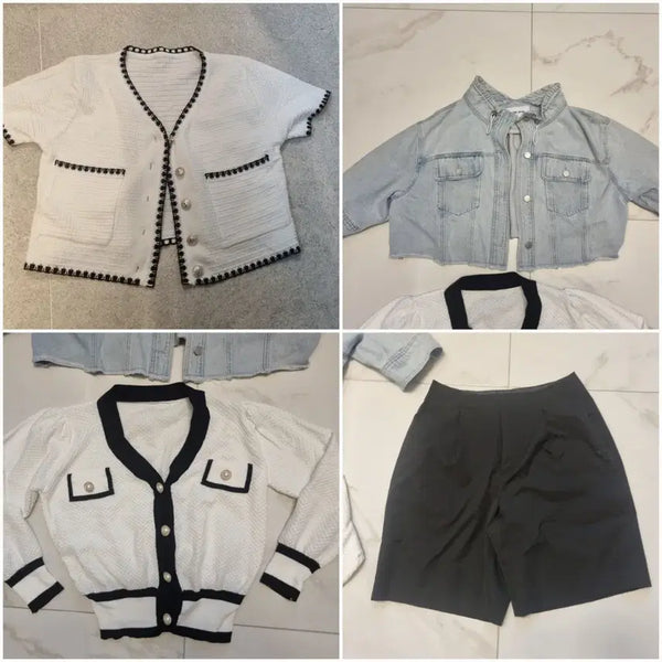 [BUNJANG] Women's Clothing Bundle Set - Cropped Denim Jacket, Cardigans, Trousers / 여성옷4벌일괄.반에이크데님.가디건.엘르팬츠55