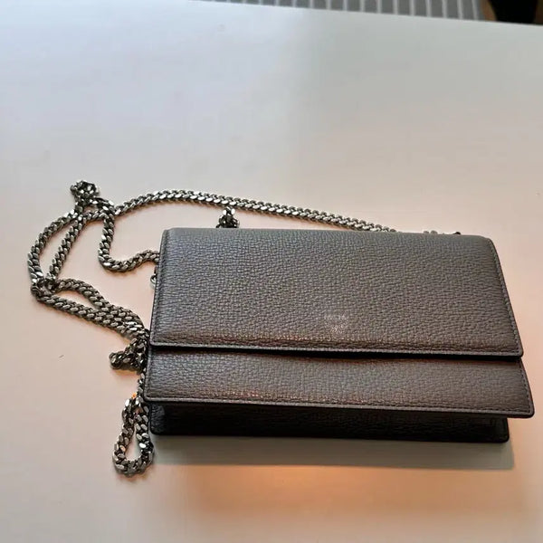 [BUNJANG] MCM Grey Leather Chain Crossbody Wallet Bag (WOC) / 정품 MCM 그레이 레더 체인백 크로스백 월렛백 WOC