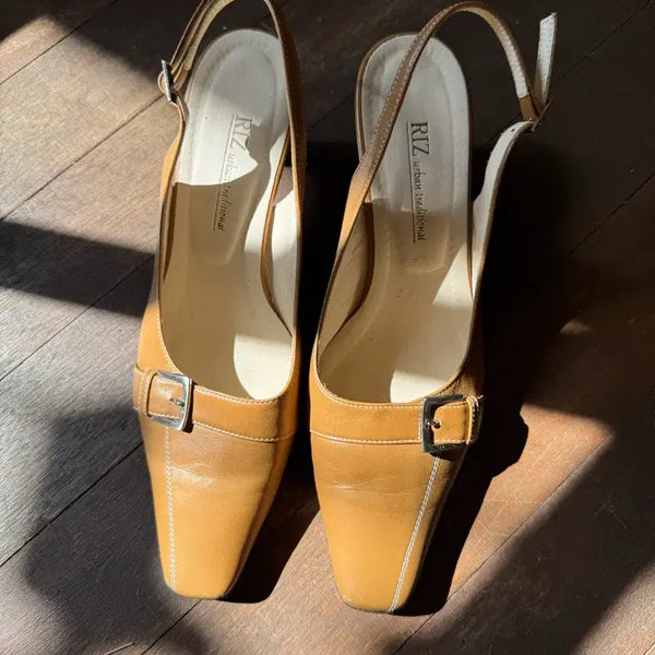 [BUNJANG] RIZ Urban Traditional Leather Slingback Mules / RIZ 어반 트레디셔널 뮬 샌들 슬링백 미들힐