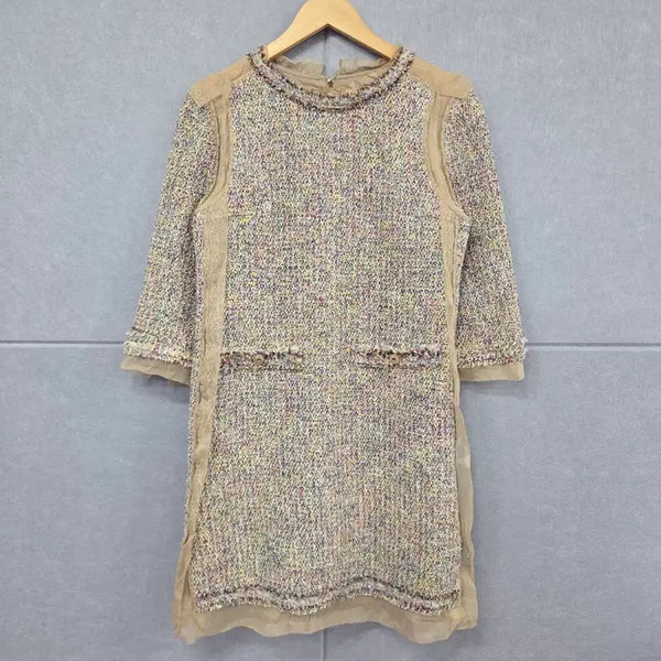 [BUNJANG] MINE Silk Colorblock Tweed Dress / MINE 마인 실크 배색 트위드 원피스