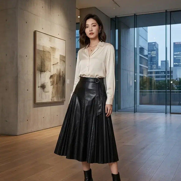 [BUNJANG] ISIDORA BLACK LEATHER PLEATED SKIRT / 아이잗바바 블랙 레더 플리츠 스커트