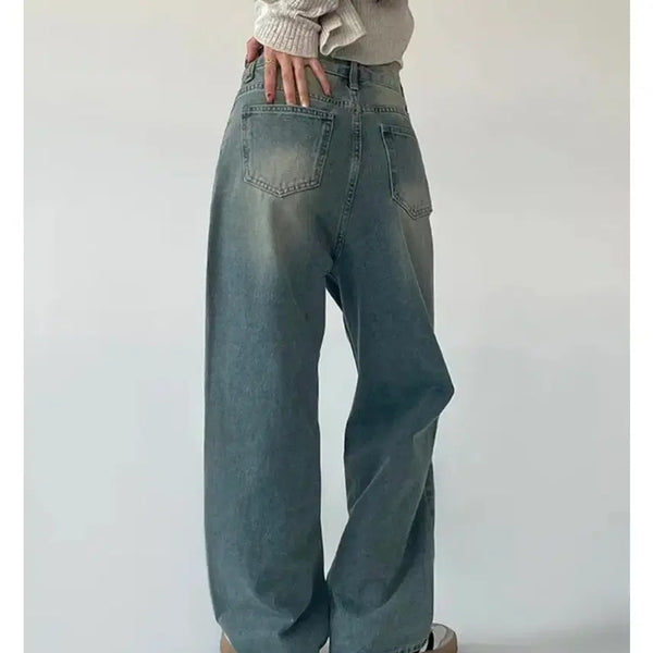 [BUNJANG] Vintage Washed Wide Leg Blue Denim Jeans / [새상품] 와이드 데님 빈티지 워싱 블루