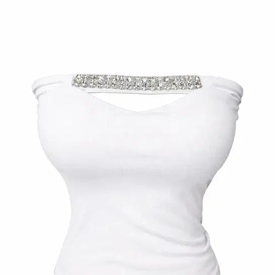 [BUNJANG] Jeweled Tube Top with Slit / 보석나시 튜브탑 트임 데이트 파티룩 럭셔리룩