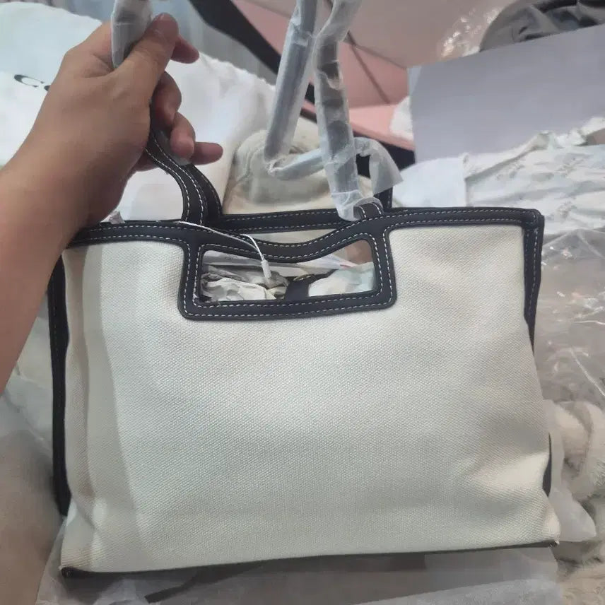 [BUNJANG] Zara Colorblock Canvas Tote Bag Black / 자라 캔버스 토트백 블랙 배색