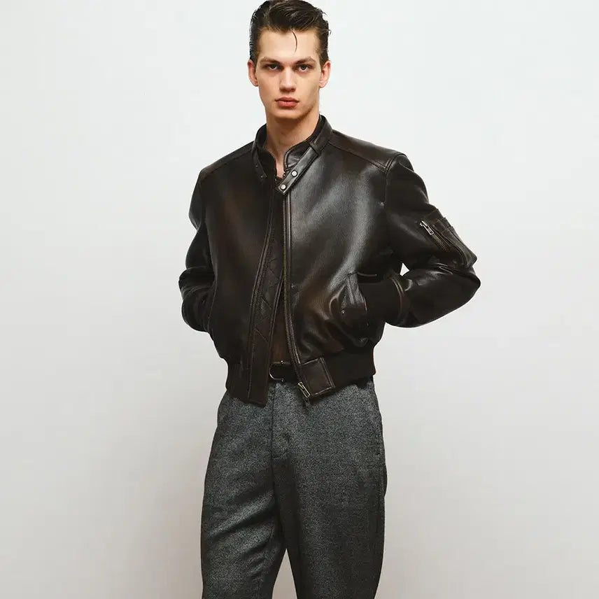 [BUNJANG] Noir Goat Skin Leather Crop Jacket Size 54 / 노이어 고트 스킨 레더 크롭 자켓 54사이즈