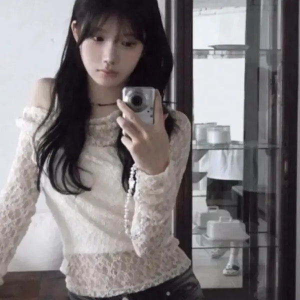 [BUNJANG] Sheer Lace Off-Shoulder Top / 에이블리 시스루 레이스 오프숄더