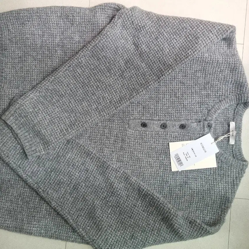 [BUNJANG] KIMUER Waffle Henley Knit Grey / 키뮤어 와플 헨리넥 니트