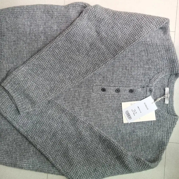 [BUNJANG] KIMUER Waffle Henley Knit Grey / 키뮤어 와플 헨리넥 니트