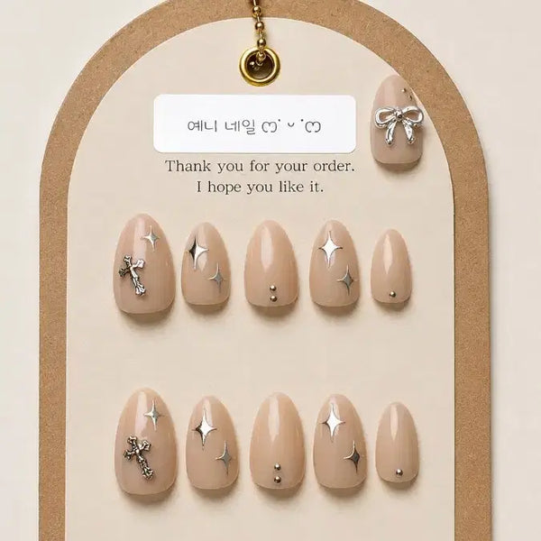 [BUNJANG] Custom Handmade Nude Tone Short Almond Shape Nail Tips / [수제네일팁] [네일팁]