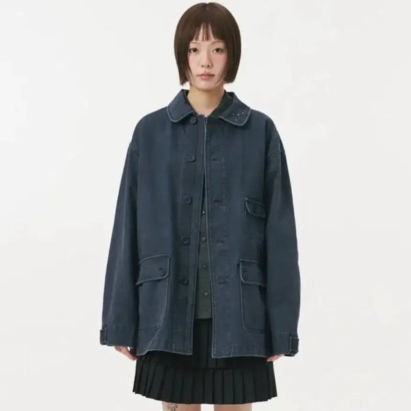 [BUNJANG] OHESIO Star Floral Washed Cotton Jacket Navy (Sealed) / (미개봉) 오헤시오 스타 플로럴 워시드 코튼 자켓 네이비