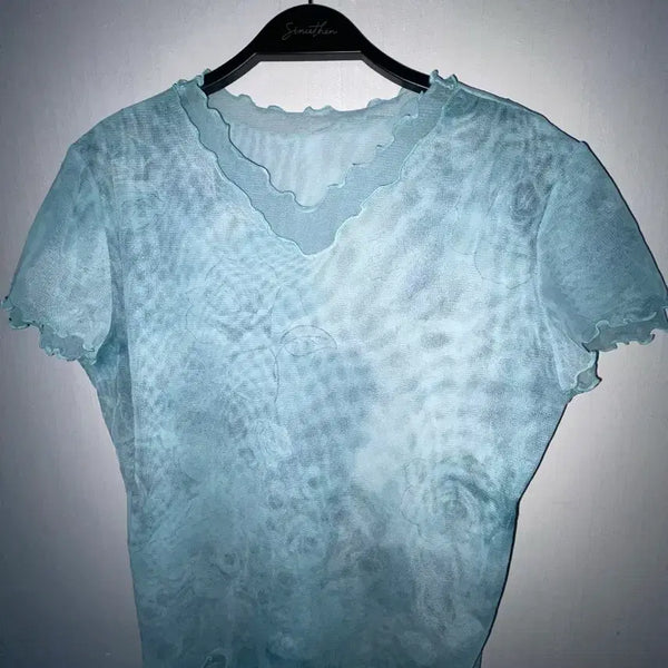 [BUNJANG] Vintage See-Through Blouse Mint / 빈티지 시스루 블라우스 민트