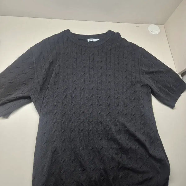 [BUNJANG] SPAO Black Cable Knit Short Sleeve / 스파오 블랙 케이블 니트 반팔