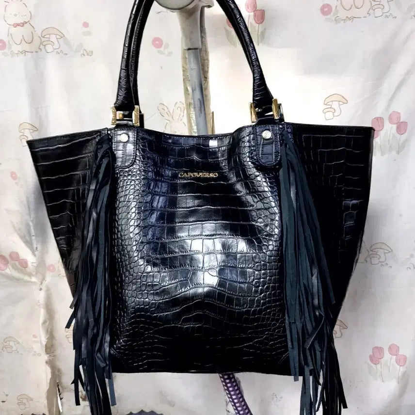 [BUNJANG] Capoverso Handmade Crocodile Pattern Leather Shopper Bag / 이태리 핸드메이드)  카포베르소   (악어패턴+ 테슬 배색)   천연가죽  쇼퍼백