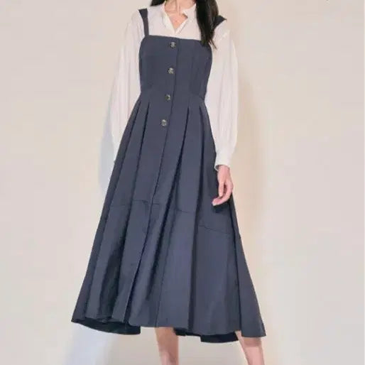 [BUNJANG] OBZEE Button Bustier Long Dress / 오브제 OBZEE 버튼 뷔스티에 블라우스 롱원피스 44