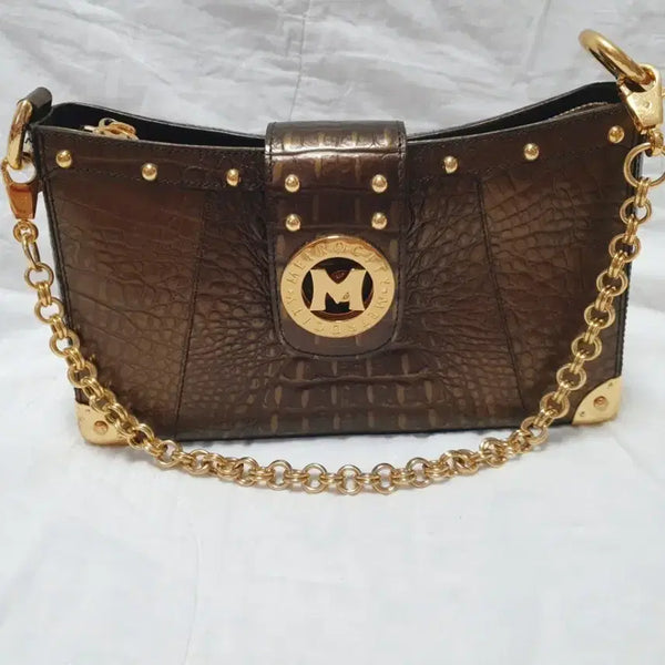 [BUNJANG] Metrocit Crocodile Embossed Leather Top Handle Bag Gold Hardware / 메트로시티 악어 골드 금장 가방 여성 명품 가방 도트백 여성 가방 핸드백 정장가방 결혼식가방