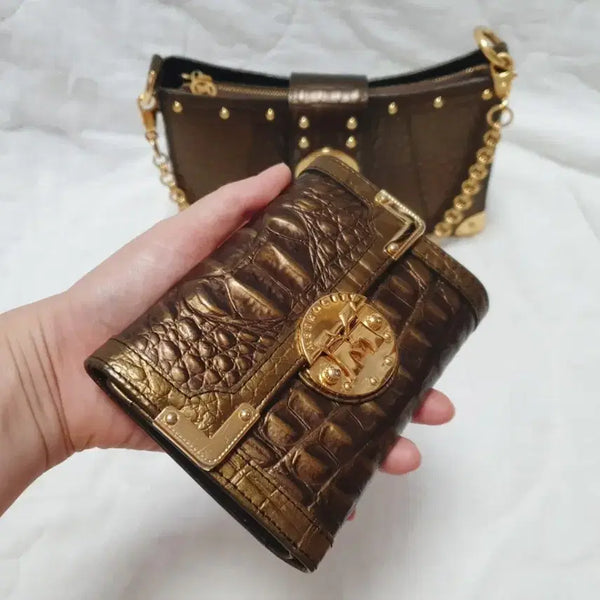 [BUNJANG] Metroc City Crocodile Gold Emblem Wallet / 메트로시티 악어 골드 금장 가방 여성 명품 지갑
