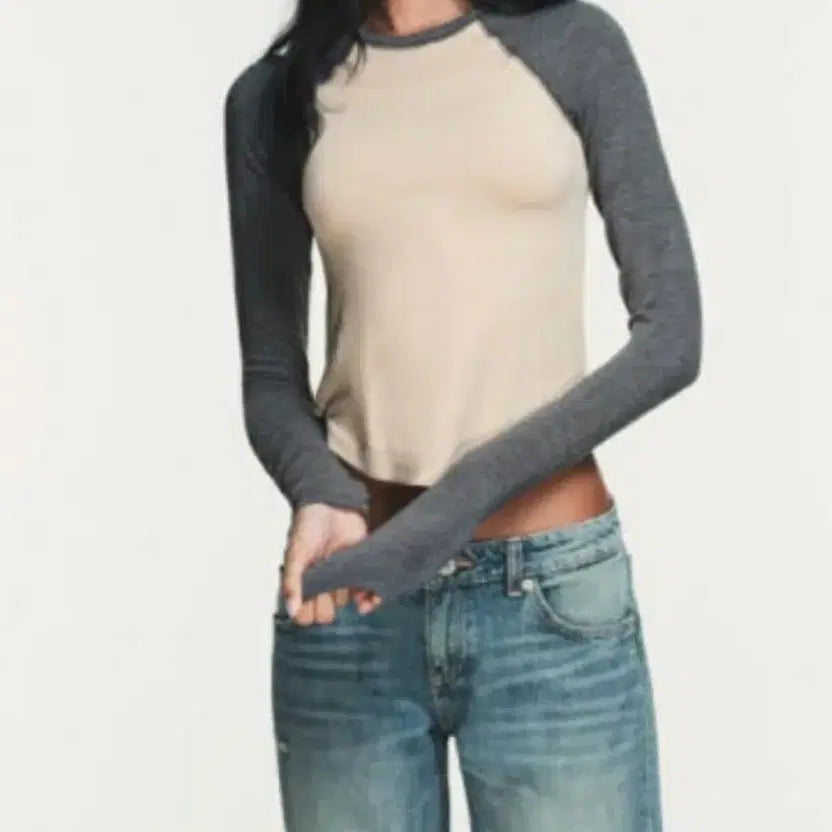 [BUNJANG] Zara Contrast Raglan T-Shirt - Beige / ZARA 자라 콘트라스트 래글런 티셔츠 - 베이지 M