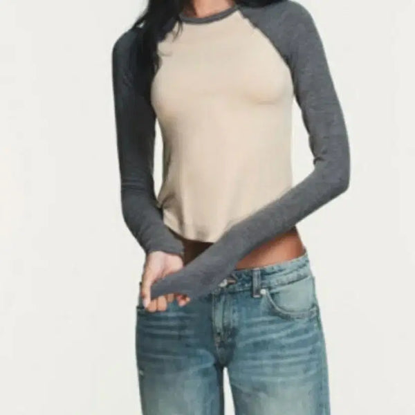 [BUNJANG] Zara Contrast Raglan T-Shirt - Beige / ZARA 자라 콘트라스트 래글런 티셔츠 - 베이지 M