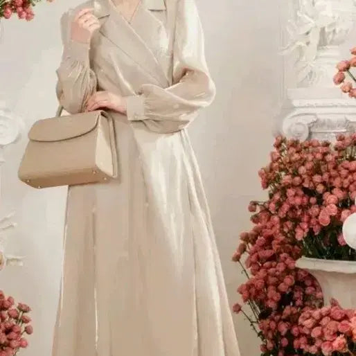 [BUNJANG] GraceU Long Beige Satin Dress (One Size) / 그레이스유 GraceU 롱 베이지 새틴 원피스 (프리사이즈)