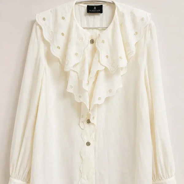 [BUNJANG] Lanvin Collection White Lace Frill Blouse / 랑방 화이트 레이스 프릴 블라우스