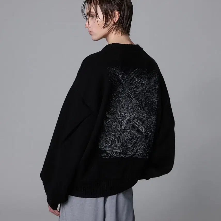 [BUNJANG] Songzio Pure Label Embroidered Knit (Black/Dark Grey) / [구매] 송지오 퓨어라벨 니트 블랙/다크그레이 46/48