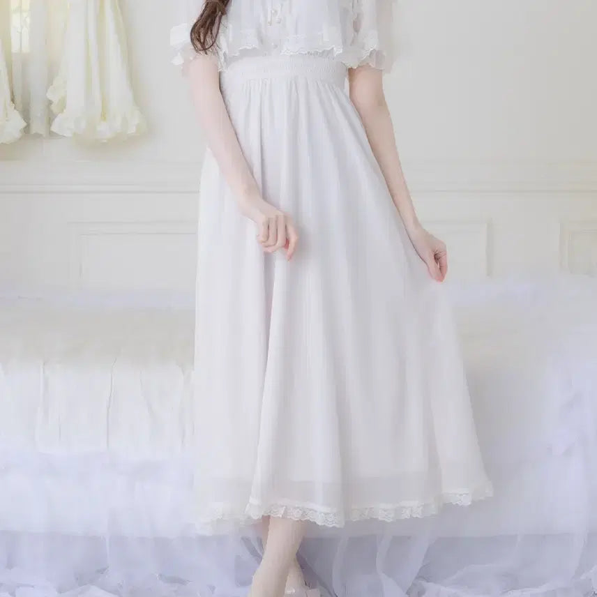 [BUNJANG] Rojita Cape Long Dress Ivory White / 교판 로지타 Rojita 케이프 롱 원피스 아이보리 화이트 일브 스나계 걸리 양산형