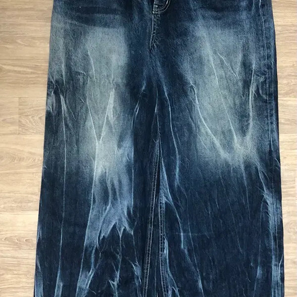 [BUNJANG] Denim Wide Pants with Distressed Wash / 청바지 와이드 팬츠 데미지 워싱