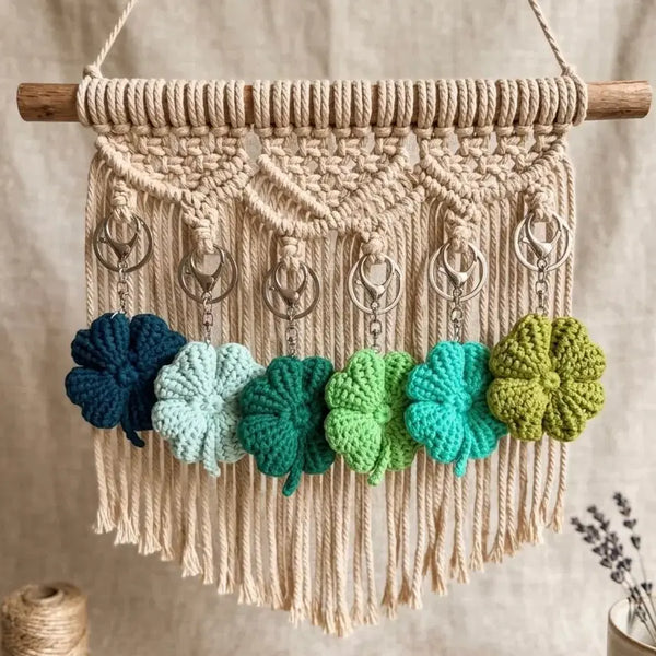 [BUNJANG] Handmade Four-Leaf Clover Crochet Keychain Bundle Set / 6개일괄)핸드메이드 행운의 네잎클로버 뜨개 키링