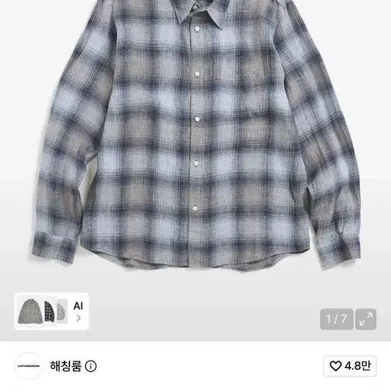 [BUNJANG] HAECHINGROOM Museum Shirt Linen Check Blue/Grey / 해칭룸 Museum Shirt Linen Check Blue/Grey