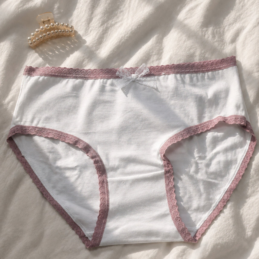 [BUNJANG] White Pink Lace Cotton Briefs / 화이트 핑크 레이스 코튼 중고 팬티
