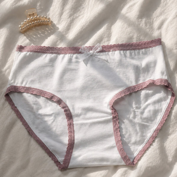 [BUNJANG] White Pink Lace Cotton Briefs / 화이트 핑크 레이스 코튼 중고 팬티