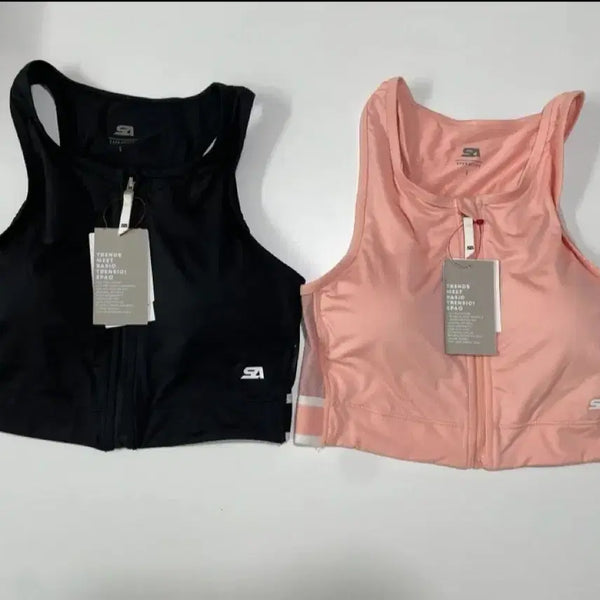 [BUNJANG] Women's Zip-Up Crop Rash Guard with Built-in Cups / 새상품) 여성 워터 크롭탑 집업 래쉬가드 캡내장 스윔 러닝