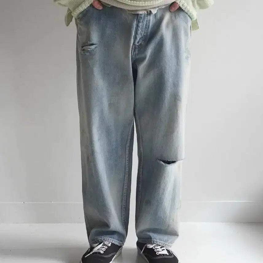 [BUNJANG] Anselm Salvage Tapered Damaged Denim / [1] 안셀름 셀비지 테이퍼드 데미지 데님