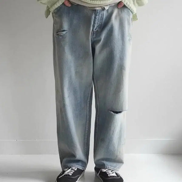 [BUNJANG] Anselm Salvage Tapered Damaged Denim / [1] 안셀름 셀비지 테이퍼드 데미지 데님