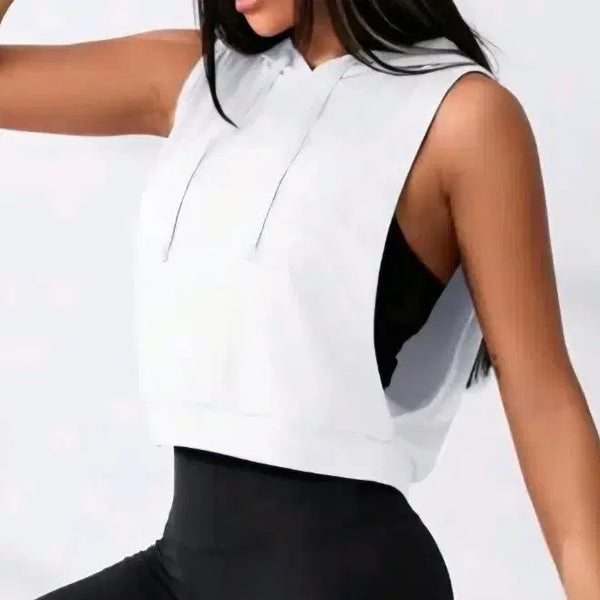 [BUNJANG] White Sleeveless Hooded Tank Top / 화이트 민소매 후드 나시 (새상품)