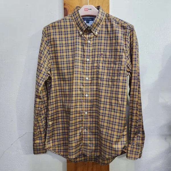 [BUNJANG] Tommy Hilfiger 100s Premium Check Button-Down Long Sleeve Shirt Mustard L / 타미힐피거 100수 고급 체크 버튼다운 긴팔 셔츠 머스터드 L