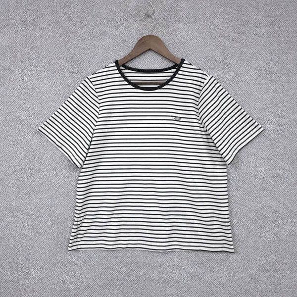 [BUNJANG] Studio de Fe Women's 26SS Mini Metal Logo Striped Short-Sleeve T-Shirt (Size 77-88) / 스튜디오디페 여성 [26SS 최신상] [미니메탈로고] 단가라 반팔 티셔츠 77-88