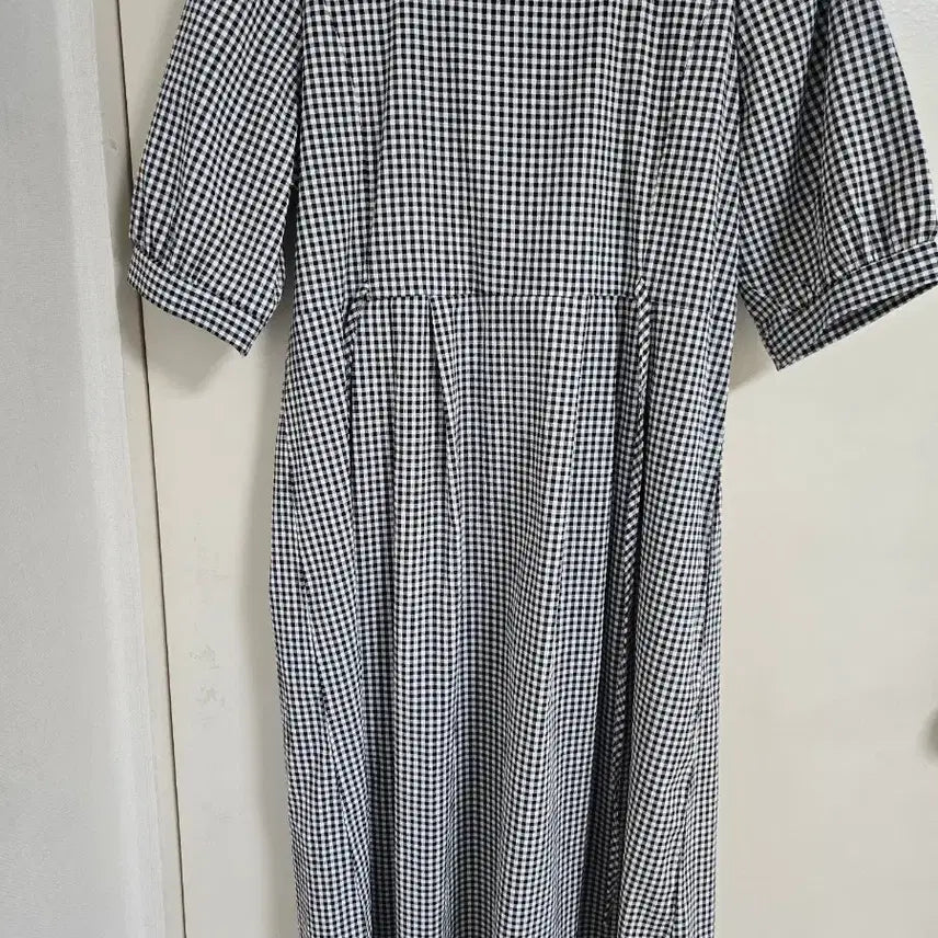 [BUNJANG] Hollystep Check Pattern Square Neck Puff Sleeve Long Dress / 홀리스텝ㅡ체크 패턴 스퀘어넥 퍼프소매 원피스
