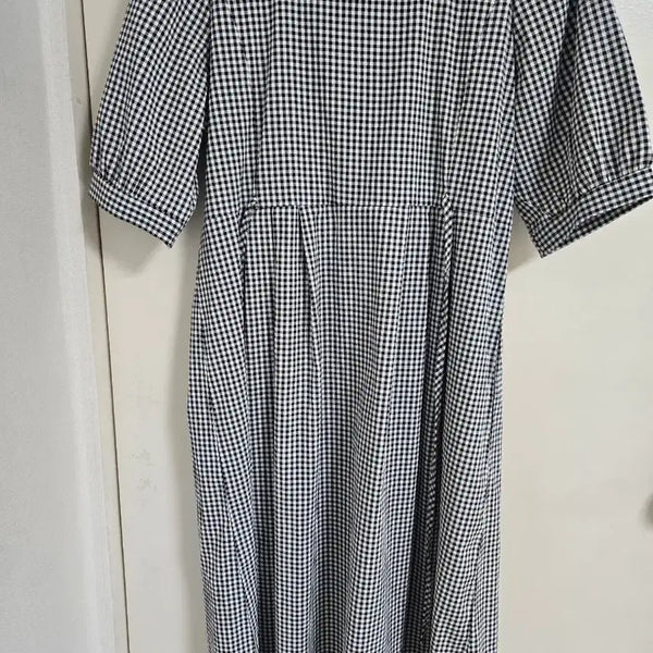 [BUNJANG] Hollystep Check Pattern Square Neck Puff Sleeve Long Dress / 홀리스텝ㅡ체크 패턴 스퀘어넥 퍼프소매 원피스