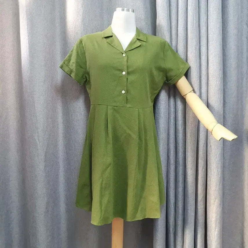 [BUNJANG] Green Linen Mini Dress / 그린 린넨 미니 원피스