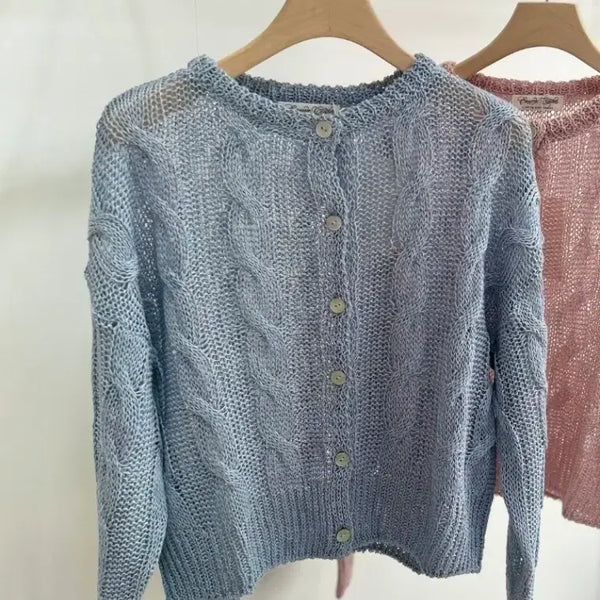 [BUNJANG] Blue Cable Knit Cardigan / 블루 꽈배기 니트 가디건