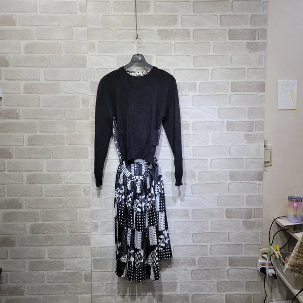 [BUNJANG] Knit Color Block Dress Free Size / ㅎ854 니트 배색 원피스 F
