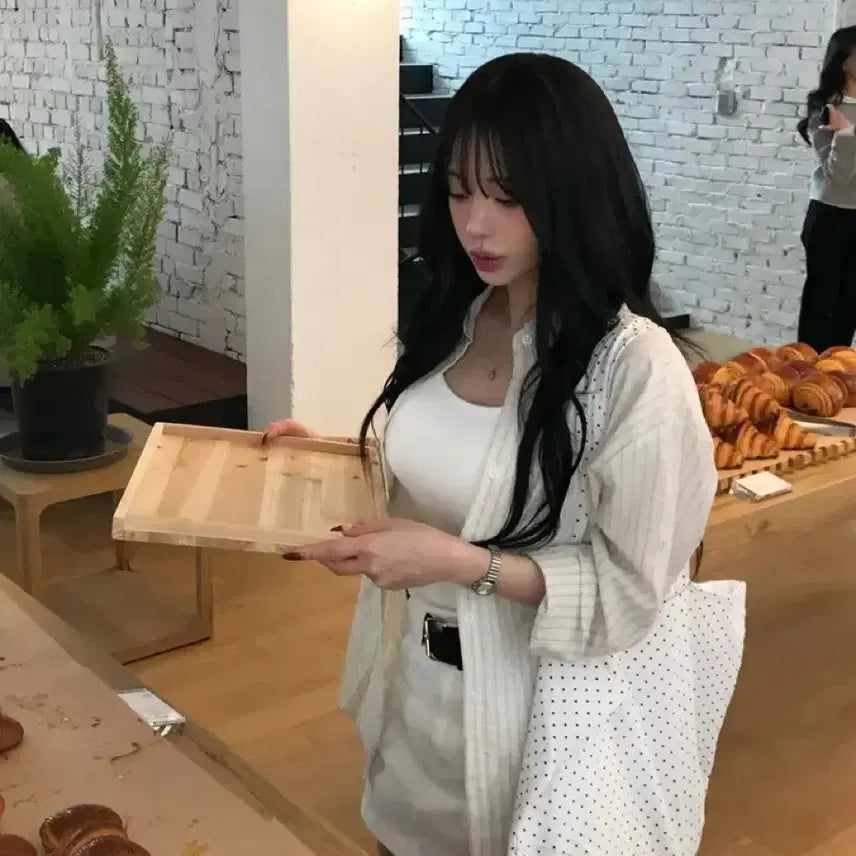 [BUNJANG] By Yourly Linen Stripe Shirt Butter / 에이블리 바이유어리 린넨 스트라이프 셔츠 버터